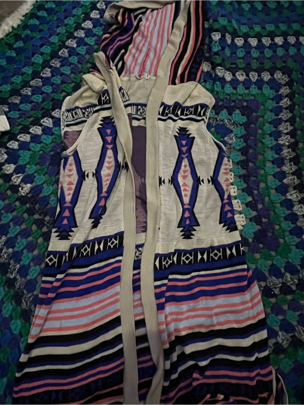 Boho Striped Hooded Dress in Cream and Purple
